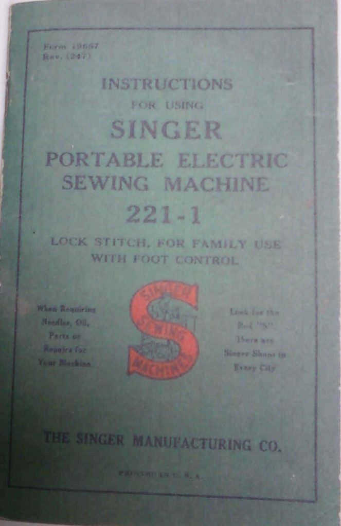 SINGER MODEL 221-1 Sewing Machine Manual – Sewing Machine Museum